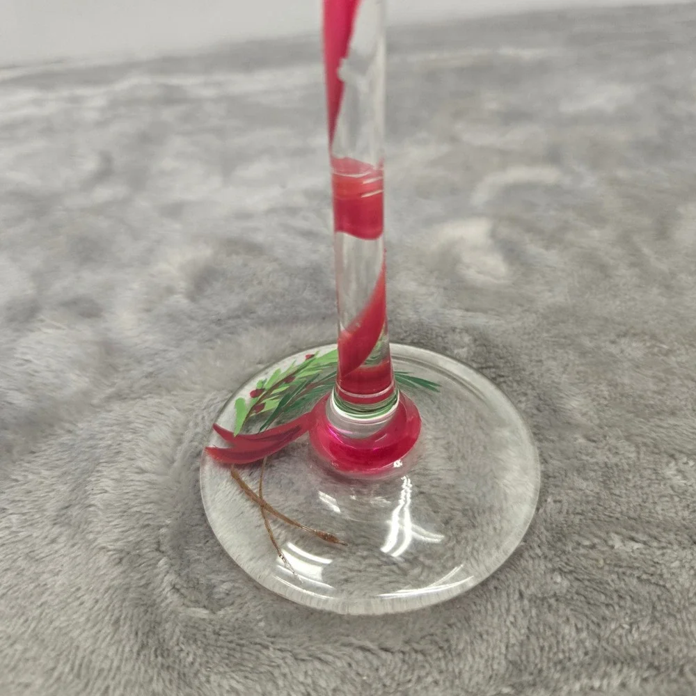 Christmas Goose Hand Painted Wine Glass Holiday Wreath Red Scarf Swirl Stem
